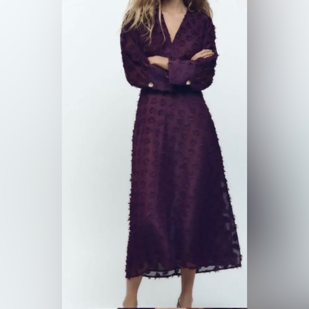 NWT ZARA DOTTED MESH PURPLE MIDI DRESS SHEER SIZE XL NWT 0387/205